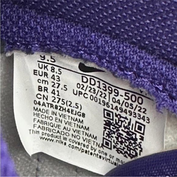 Nike Dunk High Retro Court Purple Violet Court Shoes Mens 9.5 Lakers Sneakers